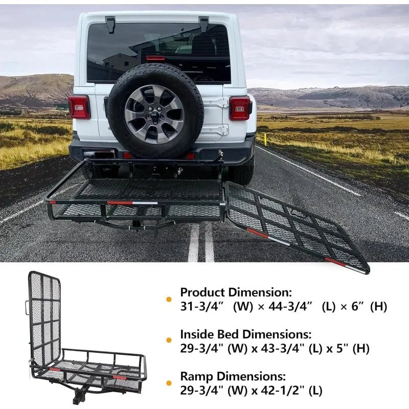 Hitch Mount Wheelchair Carrier With Mobility Ramp For Wheelchair Scooter Lawn Mower Snow Blower Hauler 500lbCapacity BasketStyle - PCWLDASHRES