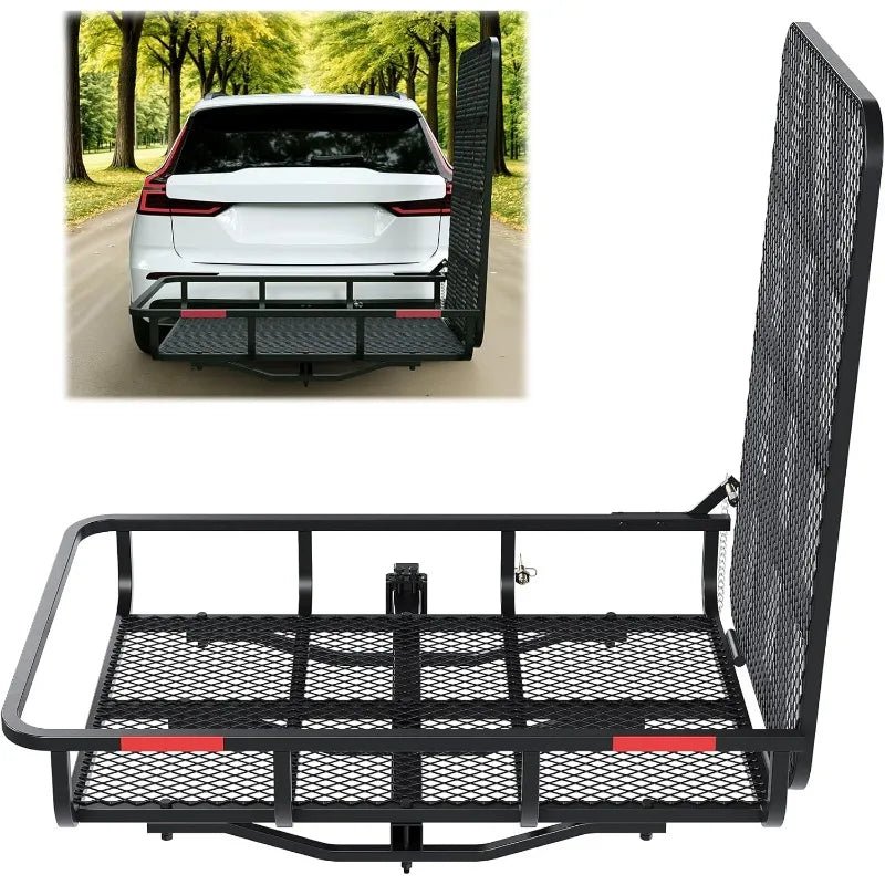 Hitch Mount Wheelchair Carrier With Mobility Ramp For Wheelchair Scooter Lawn Mower Snow Blower Hauler 500lbCapacity BasketStyle - PCWLDASHRES