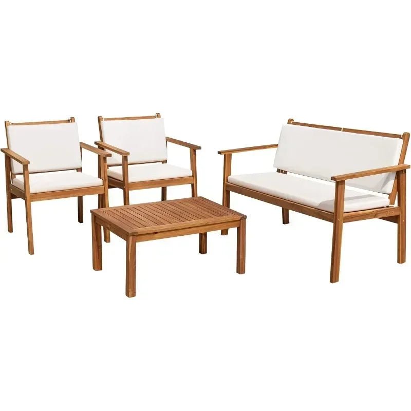 HOME Patio Furniture 4 Piece Outdoor Acacia Wood Patio Conversation Sofa Set with Table & Cushions Porch Furniture - PCWLDASHRES