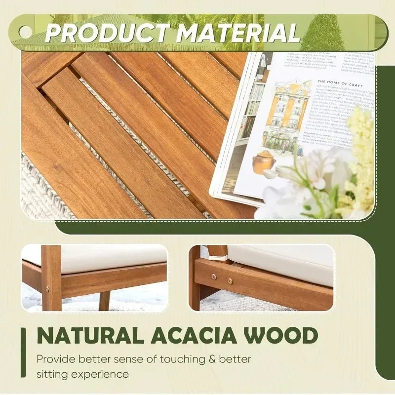 HOME Patio Furniture 4 Piece Outdoor Acacia Wood Patio Conversation Sofa Set with Table & Cushions Porch Furniture - PCWLDASHRES