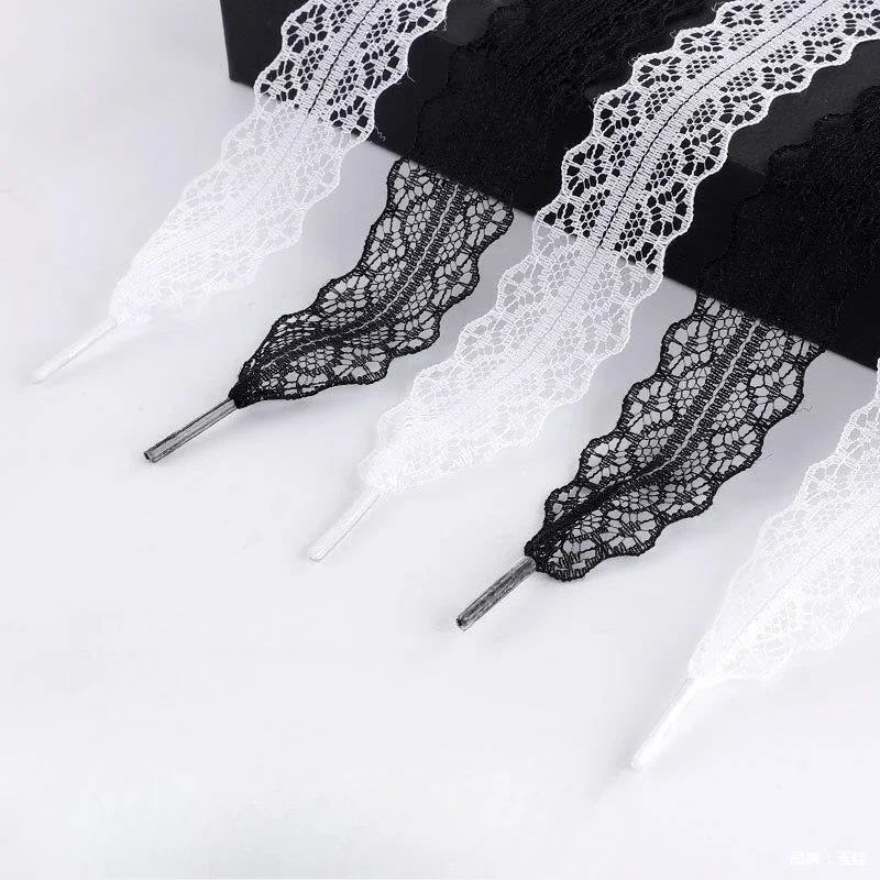 Hot Sale Lace Shoelaces for Women Casual Shoes 2.9CM Width Flat Shoelace for Sneakers Black White Shoe Laces Accessorices - PCWLDASHRES