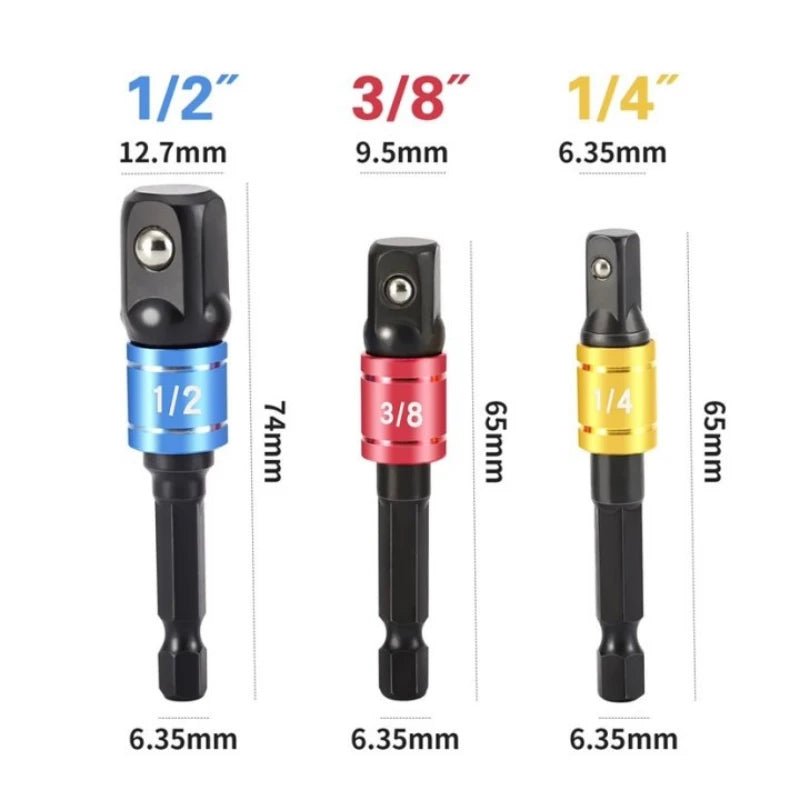 Impact Driver Socket Extension Adapter Extended Converter Power Drill Hex To High Speed Nut Male Square Wrench tools 1/4 3/8 1/2 - PCWLDASHRES