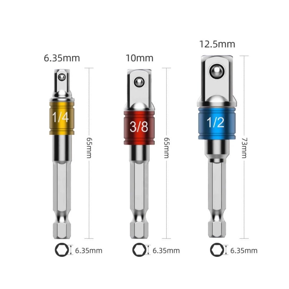 Impact Driver Socket Extension Adapter Extended Converter Power Drill Hex To High Speed Nut Male Square Wrench tools 1/4 3/8 1/2 - PCWLDASHRES
