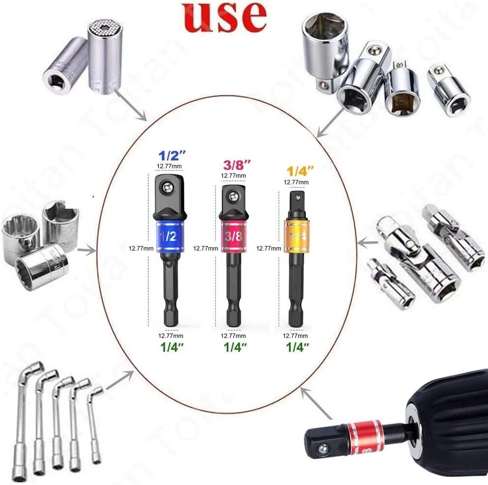Impact Grade 105 Degree Angle Socket Adapter Power Hand Tool Part Driver Extension Set Screwdriver Holder Drill Nut Attachment - PCWLDASHRES