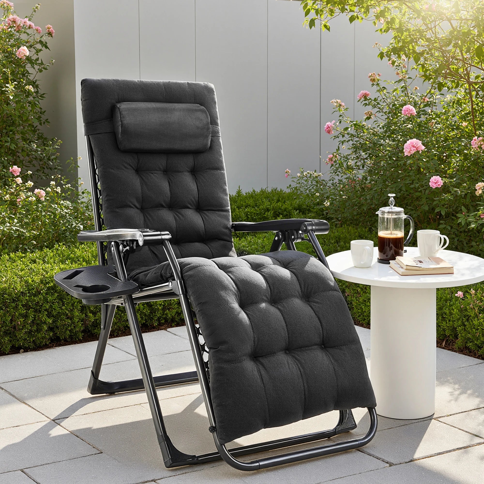 JHK Zero Gravity Set of 2 Portable Recliner Camping Patio Outdoor Garden Lounge Chair with Cup Holder Trays Adjustable Pillow - PCWLDASHRES