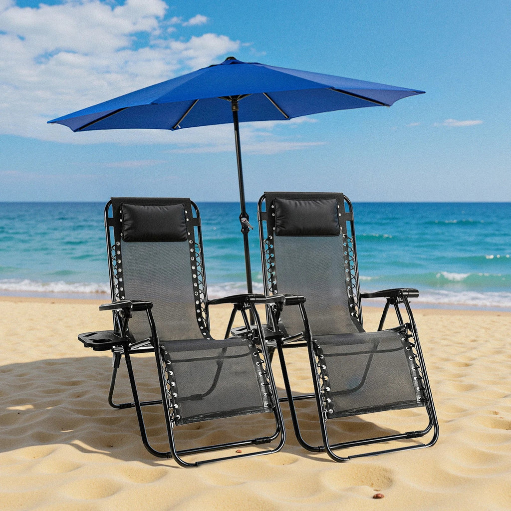 JHK Zero Gravity Set of 2 Portable Recliner Camping Patio Outdoor Garden Lounge Chair with Cup Holder Trays Adjustable Pillow - PCWLDASHRES