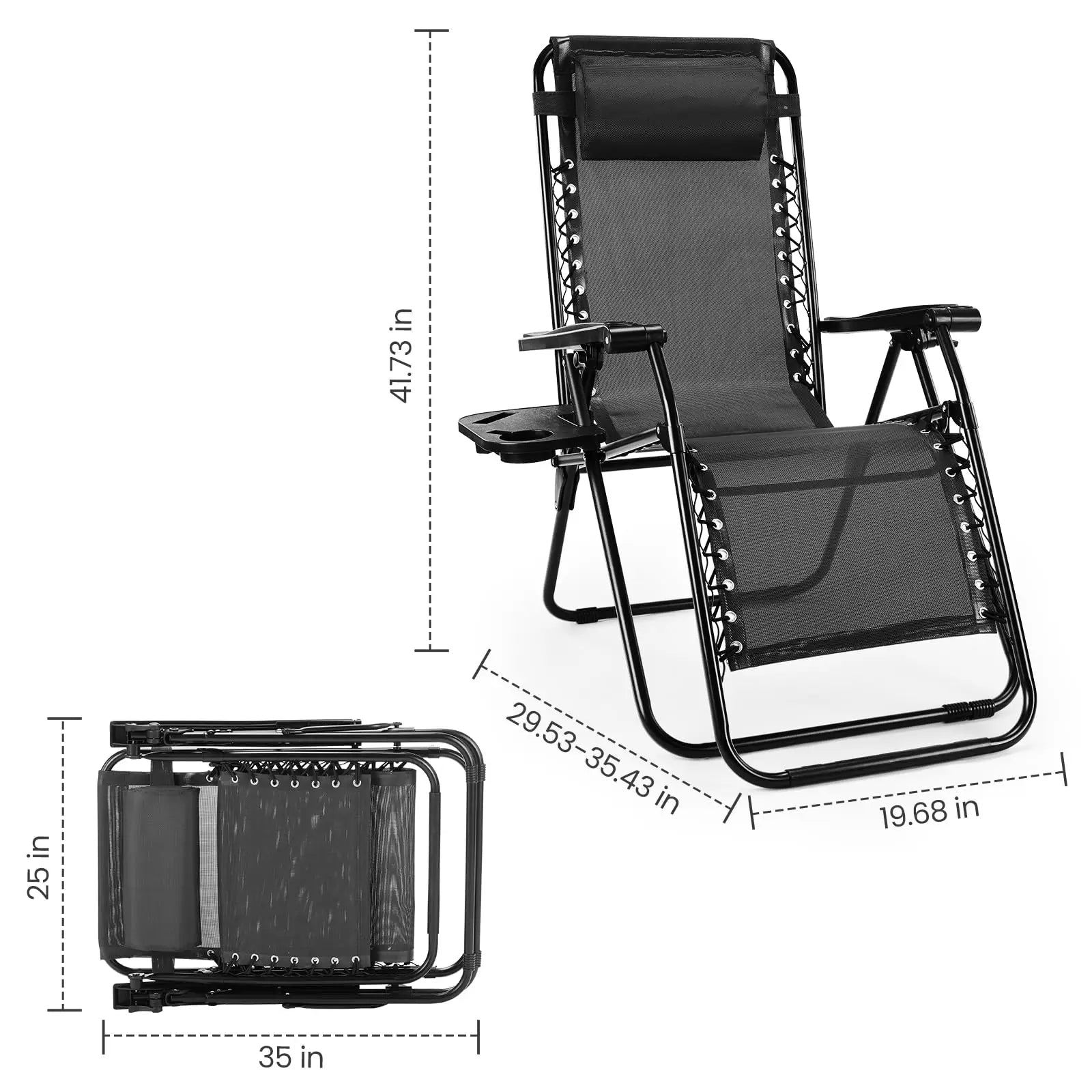 JHK Zero Gravity Set of 2 Portable Recliner Camping Patio Outdoor Garden Lounge Chair with Cup Holder Trays Adjustable Pillow - PCWLDASHRES