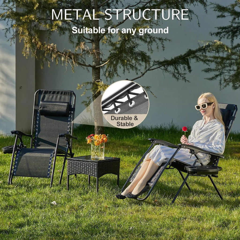 JHK Zero Gravity Set of 2 Portable Recliner Camping Patio Outdoor Garden Lounge Chair with Cup Holder Trays Adjustable Pillow - PCWLDASHRES