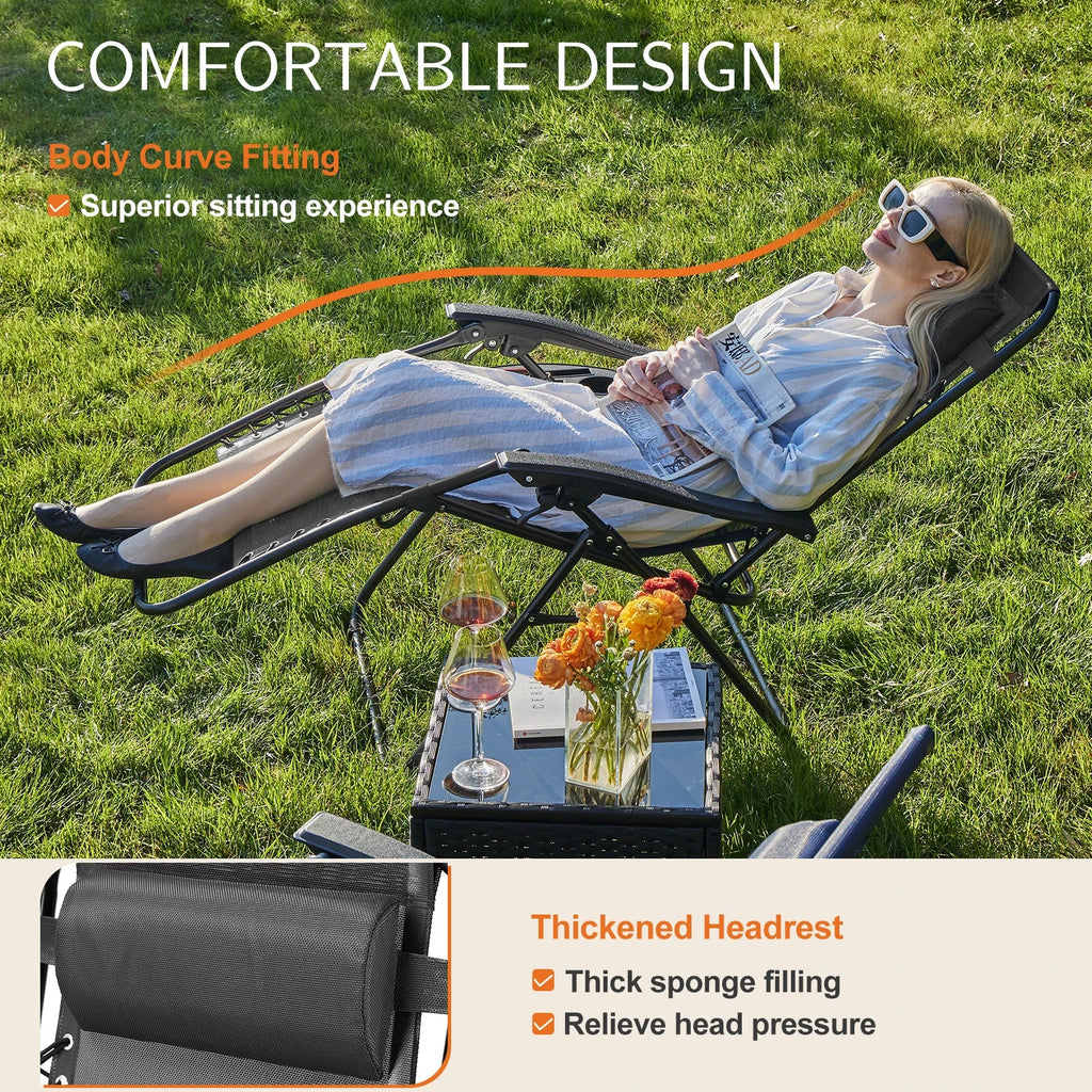 JHK Zero Gravity Set of 2 Portable Recliner Camping Patio Outdoor Garden Lounge Chair with Cup Holder Trays Adjustable Pillow - PCWLDASHRES