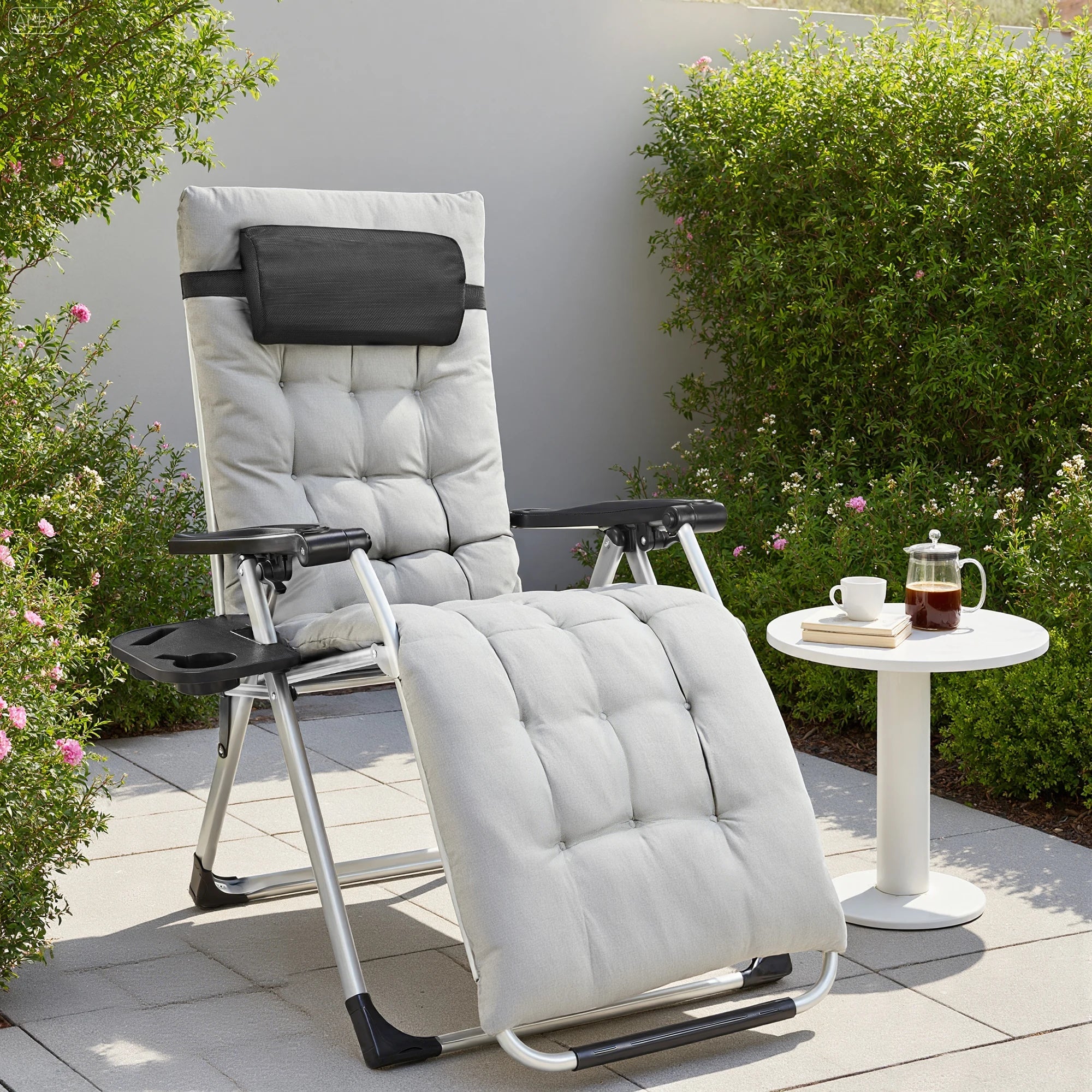 JHK Zero Gravity Set of 2 Portable Recliner Camping Patio Outdoor Garden Lounge Chair with Cup Holder Trays Adjustable Pillow - PCWLDASHRES