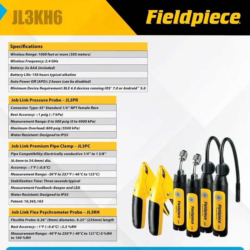 Job Link System HVACR Wireless Probe Kit - JL3KH6 - Fast Accurate Temps With Rapid Rail Technology - HVAC Tools Wit - PCWLDASHRES