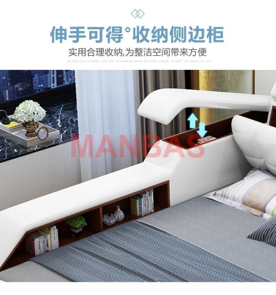 King/Queen Size Multifunctional Bed Tech Smart Beds Ultimate Camas TATAMI Massage Lit Genuine Leather Upholstered Bed with Audio - PCWLDASHRES