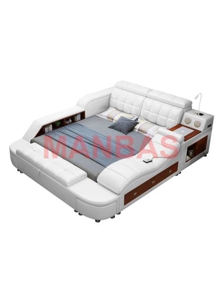 King/Queen Size Multifunctional Bed Tech Smart Beds Ultimate Camas TATAMI Massage Lit Genuine Leather Upholstered Bed with Audio - PCWLDASHRES