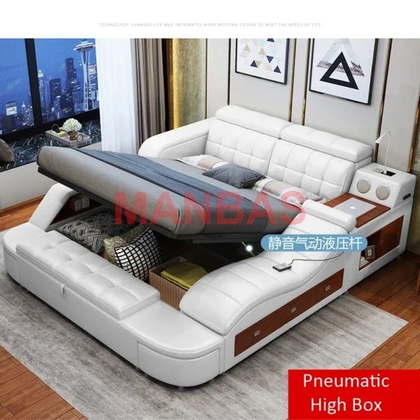 King/Queen Size Multifunctional Bed Tech Smart Beds Ultimate Camas TATAMI Massage Lit Genuine Leather Upholstered Bed with Audio - PCWLDASHRES