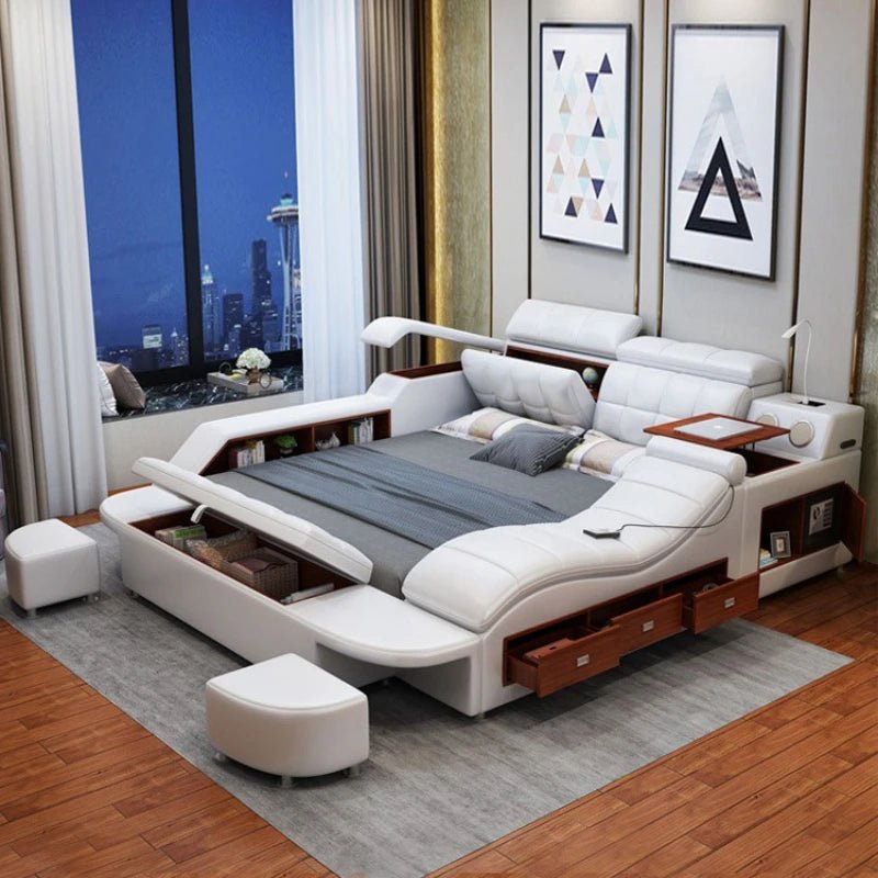 King/Queen Size Multifunctional Bed Tech Smart Beds Ultimate Camas TATAMI Massage Lit Genuine Leather Upholstered Bed with Audio - PCWLDASHRES
