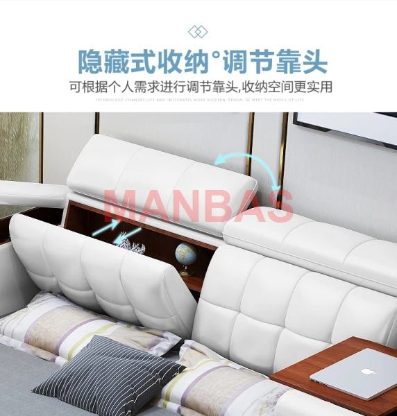 King/Queen Size Multifunctional Bed Tech Smart Beds Ultimate Camas TATAMI Massage Lit Genuine Leather Upholstered Bed with Audio - PCWLDASHRES
