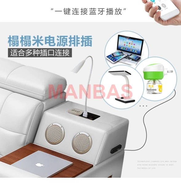 King/Queen Size Multifunctional Bed Tech Smart Beds Ultimate Camas TATAMI Massage Lit Genuine Leather Upholstered Bed with Audio - PCWLDASHRES