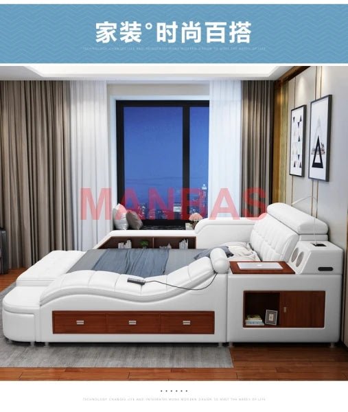 King/Queen Size Multifunctional Bed Tech Smart Beds Ultimate Camas TATAMI Massage Lit Genuine Leather Upholstered Bed with Audio - PCWLDASHRES