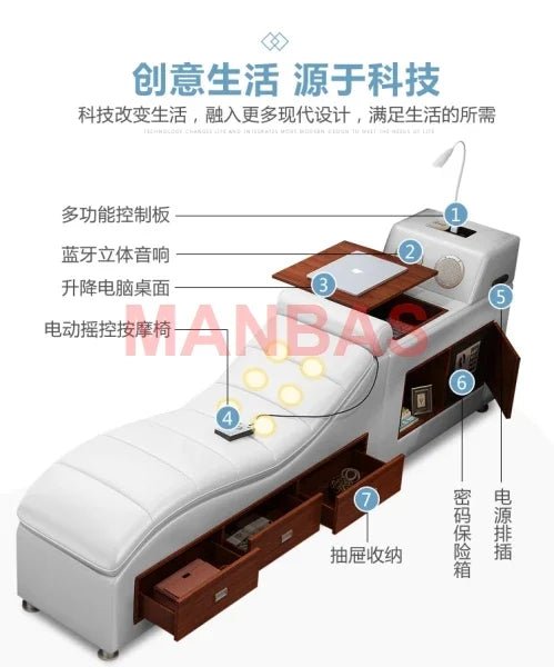 King/Queen Size Multifunctional Bed Tech Smart Beds Ultimate Camas TATAMI Massage Lit Genuine Leather Upholstered Bed with Audio - PCWLDASHRES