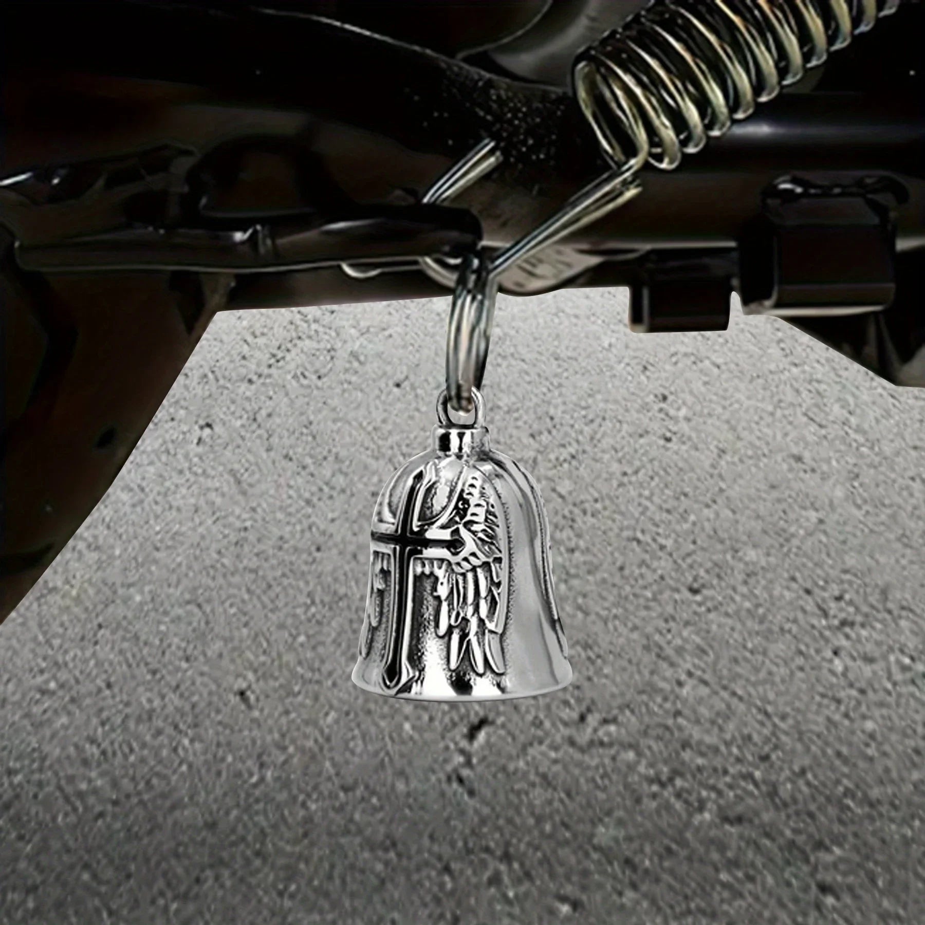 Lucky Bell Keychain Vintage Cross Angel Wings Motorcycle Ride Punk Motorcycle Rock Boy Party Amulet Exorcism Jewelry - PCWLDASHRES