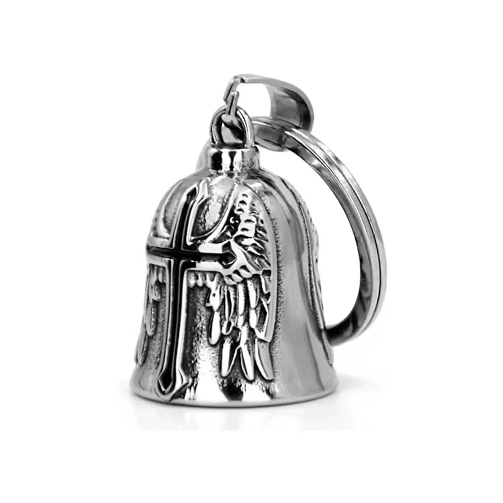 Lucky Bell Keychain Vintage Cross Angel Wings Motorcycle Ride Punk Motorcycle Rock Boy Party Amulet Exorcism Jewelry - PCWLDASHRES
