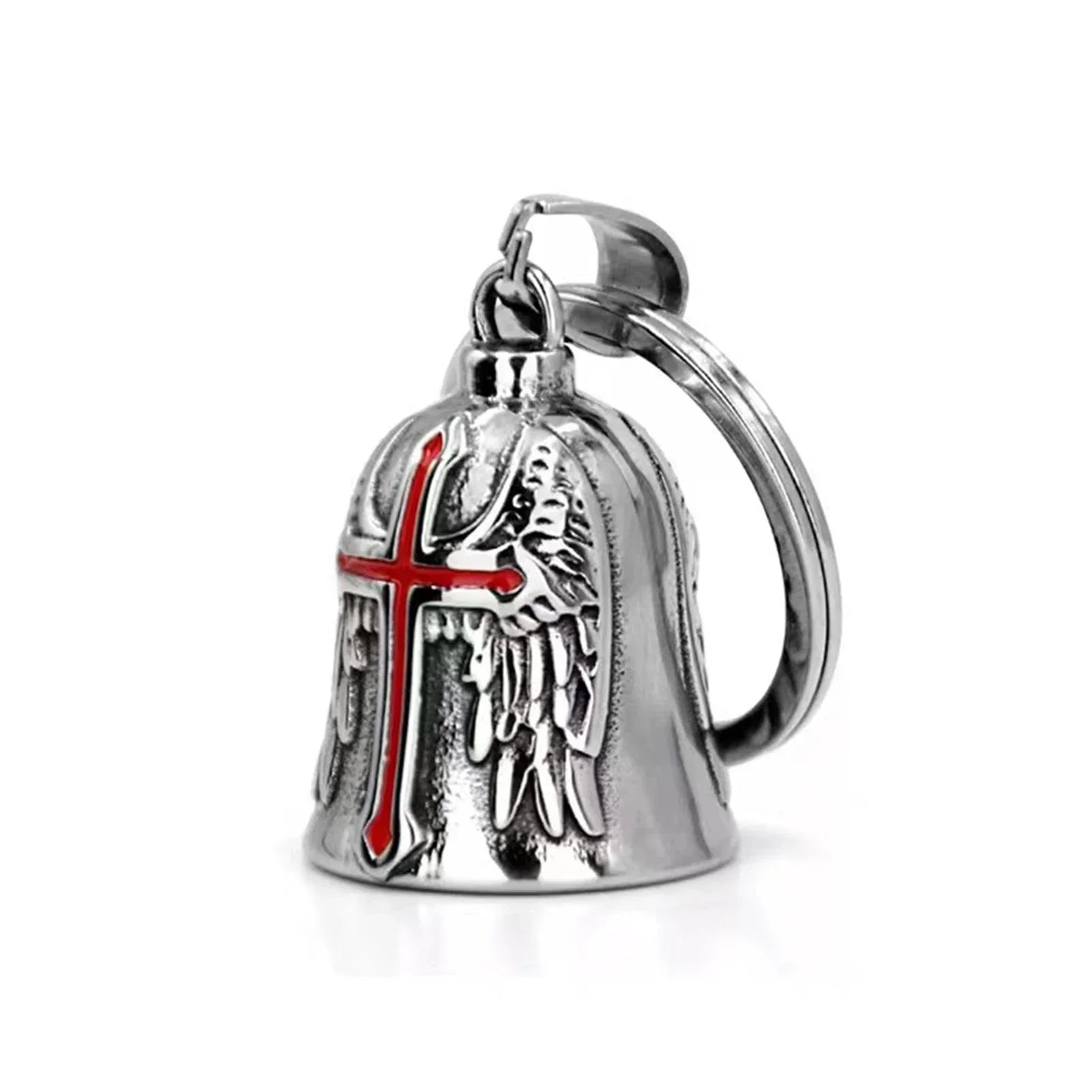 Lucky Bell Keychain Vintage Cross Angel Wings Motorcycle Ride Punk Motorcycle Rock Boy Party Amulet Exorcism Jewelry - PCWLDASHRES