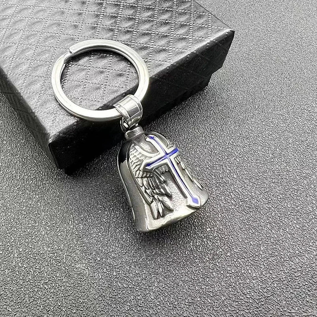 Lucky Bell Keychain Vintage Cross Angel Wings Motorcycle Ride Punk Motorcycle Rock Boy Party Amulet Exorcism Jewelry - PCWLDASHRES