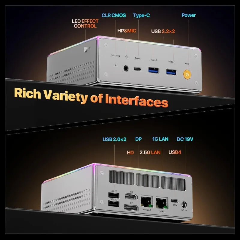 Mini PC AMD Ryzen 7 8845HS 32GB(Dual Channel) DDR5 512GB PCIe4.0 SSD AMD Radeon 660M Computers Support Four Screen Display - PCWLDASHRES